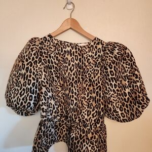 H&M Animal Print Puff Sleeve Blouse